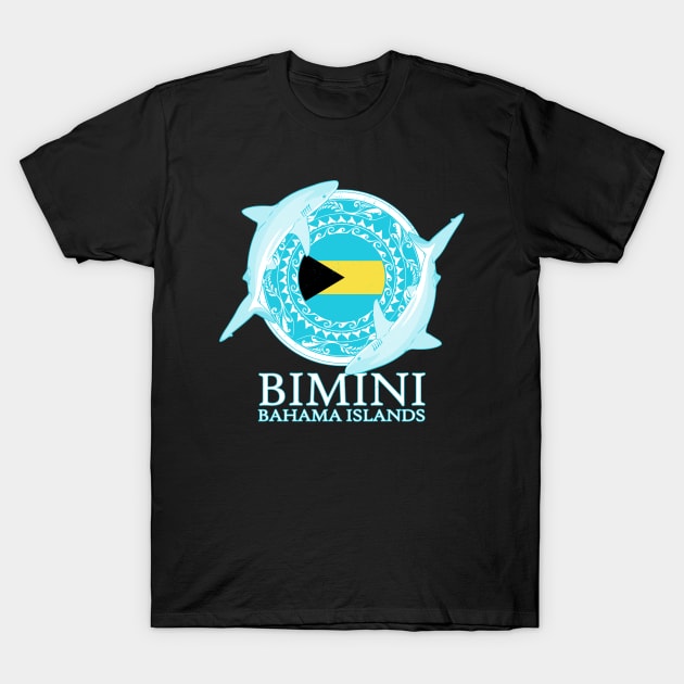 Caribbean Reef Sharks Bimini Bahamas Flag T-Shirt by NicGrayTees